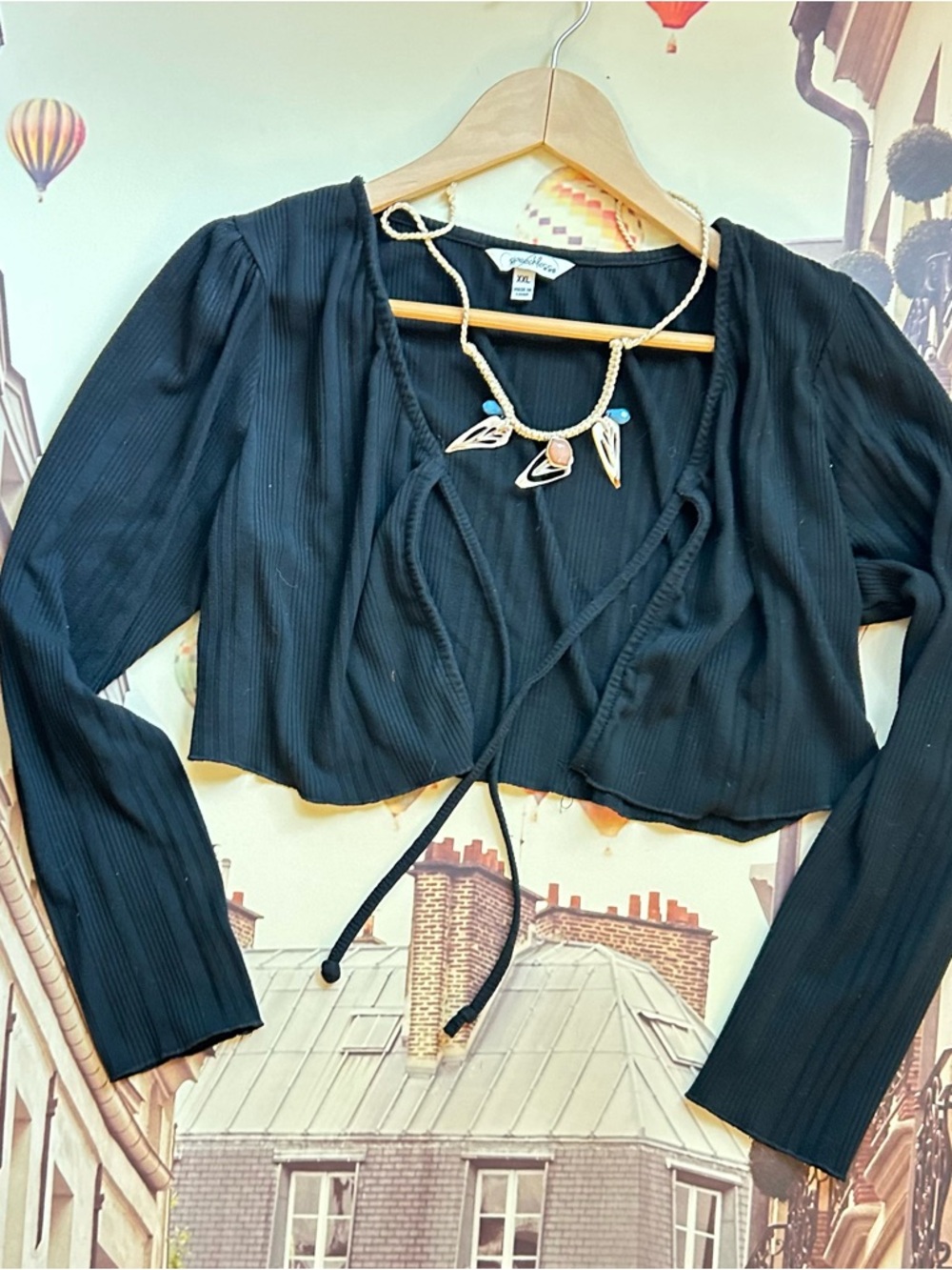 Speechless Black Ribbed Tie-Front Open cardigan